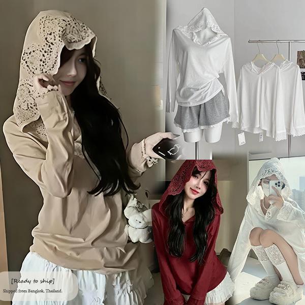 MIMI&DIDI เสื้อฮู้ดแขนยาวแต่งลูกไม้ ไซส์ใหญ่ กันแดด ทรงหลวม ใส่สบายๆ ในฤดูร้อน สวยงามและใช้งานได้หลากหลาย กันแดด#99449
