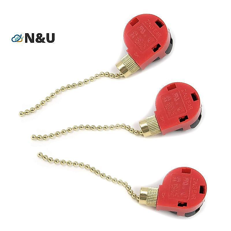 N&U สวิตช์พัดลมเพดานสีแดง 3 ความเร็ว 4 สาย ZE-268S6 สวิตช์ควบคุมความเร็วแบบดึงพัดลม