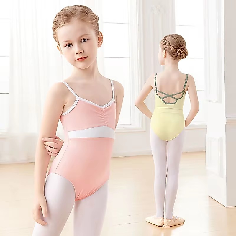 บัลเล่ต์ Leotard เด็กแขนกุดเต้นรําบอดี้สูทไนลอน Camisole เครื่องแต่งกายบัลเล่ต์พร้อมซับ