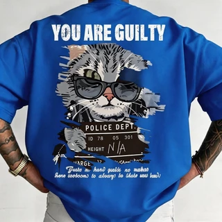 DailyTee🌟 เสื้อยืด Oversize ' Mugshot Cat ' สไตล์เกาหลี เท่ห์มาก ใส่ได้ทั้งชายหญิง ผ้านุ่มสบายตัวทั้งวัน รองรับ COD📦