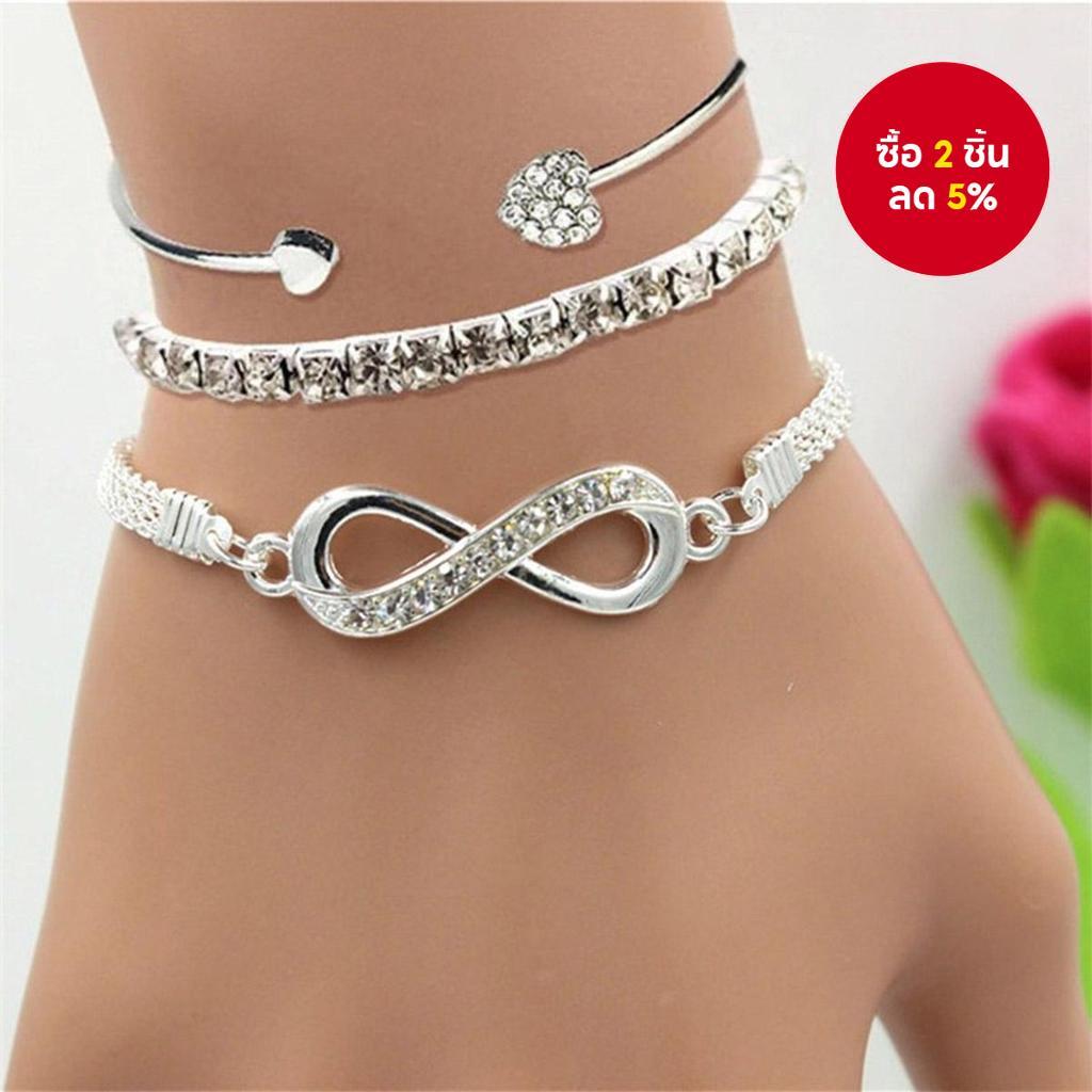 ชุดสร้อยข้อมือแฟชั่น - Sparkling Diamond Snake Chain & Infinity Bang les