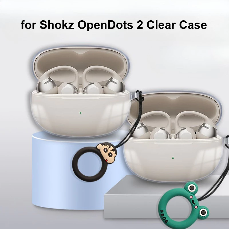 for Shokz OpenDots 2 Case Cute Clear Soft Case with Cartoon Ring Lanyard Pendant Suitable for Shokz OpenDots 2 E320 Shockproof Shell Protective Sleeve