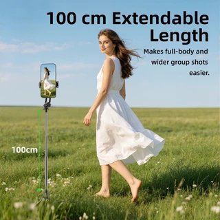 GOOJODOQ Selfie Stick One Click Opening 360 °Rotating Design Extend Up to 100 cm Optional Fill Light