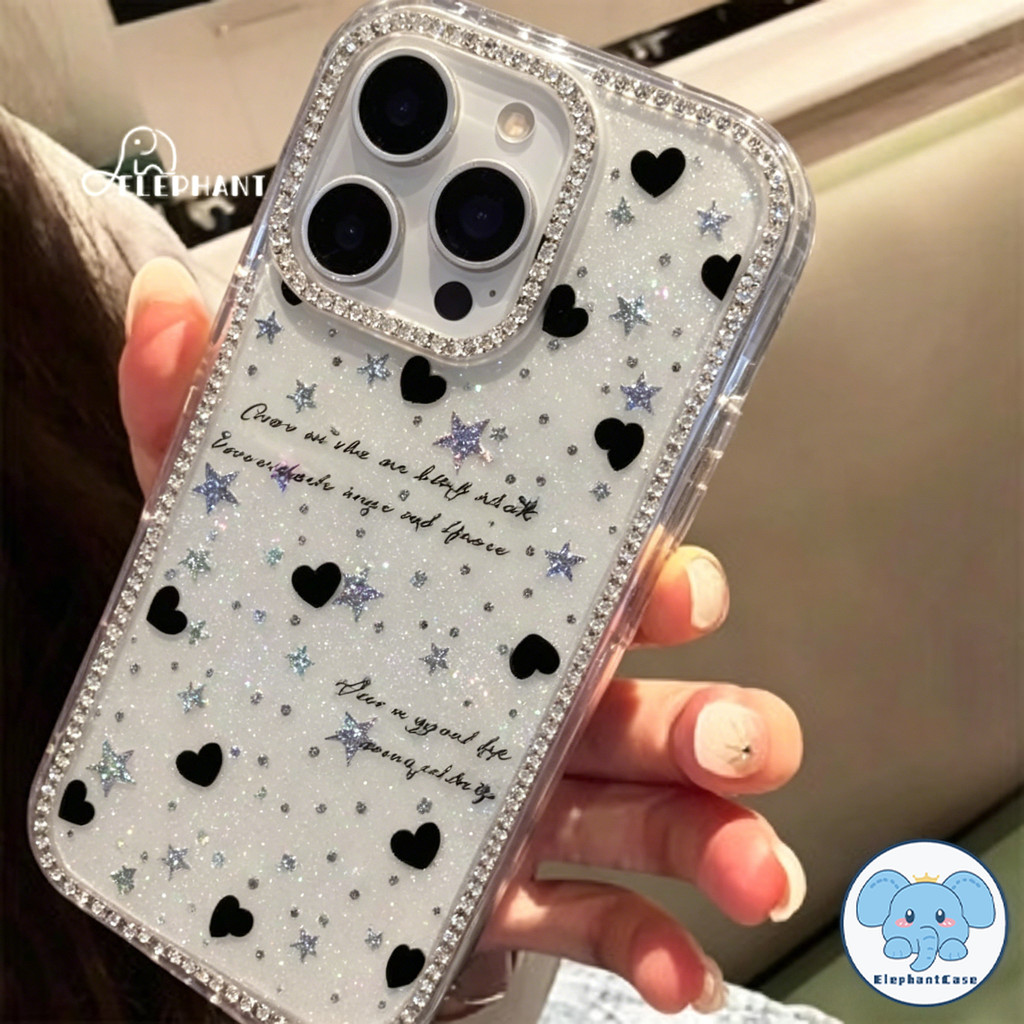 เคสไอโฟน17 11 สำหรับ IPhone 15 11 16 17 Air 14 13 12 Pro Max 15 16 14 Plus เคสเพชรสว่างดาวหรูหรา หัวใจ คู่รัก สไตล์ฮิต