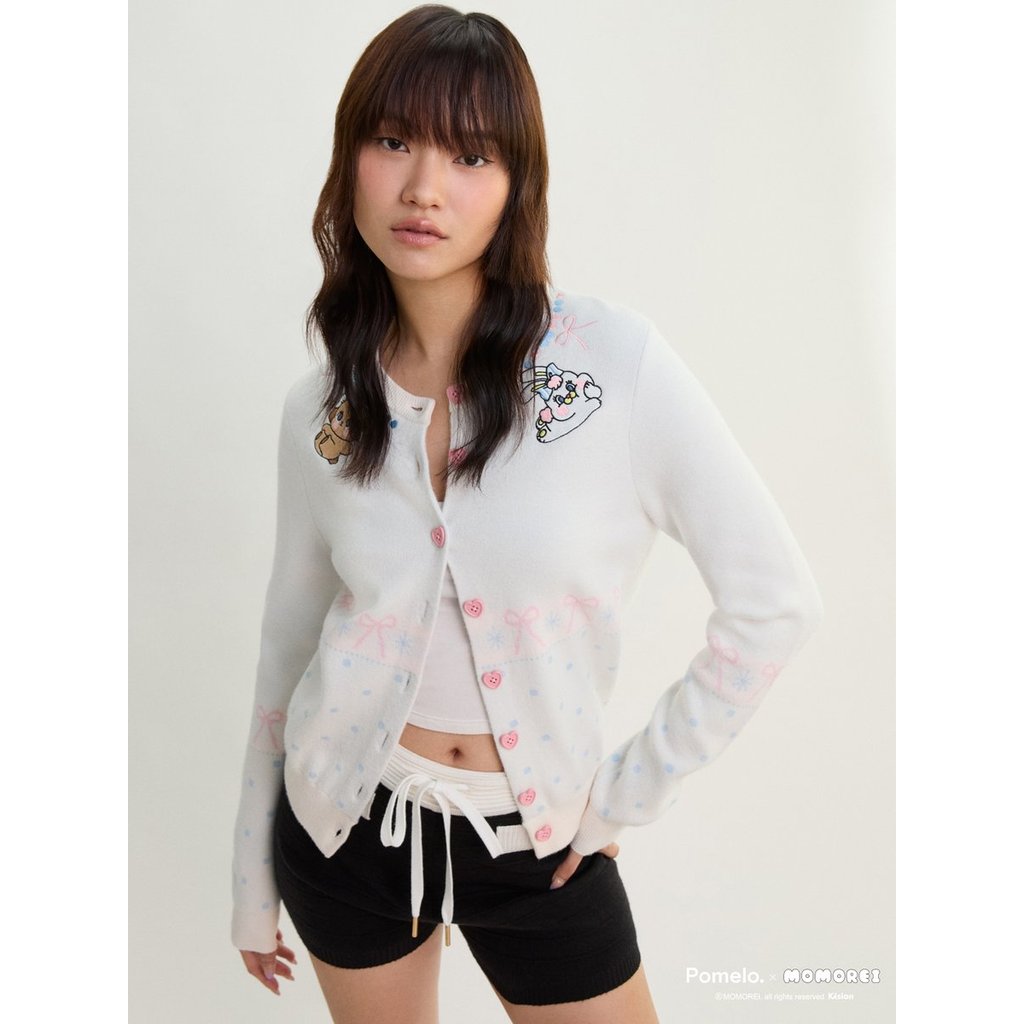 [Pomelo] Pomelo. x MOMOREI เสื้อคาร์ดิแกนถักไหมพรม / Pomelo. x MOMOREI Knit Cardigan - Off