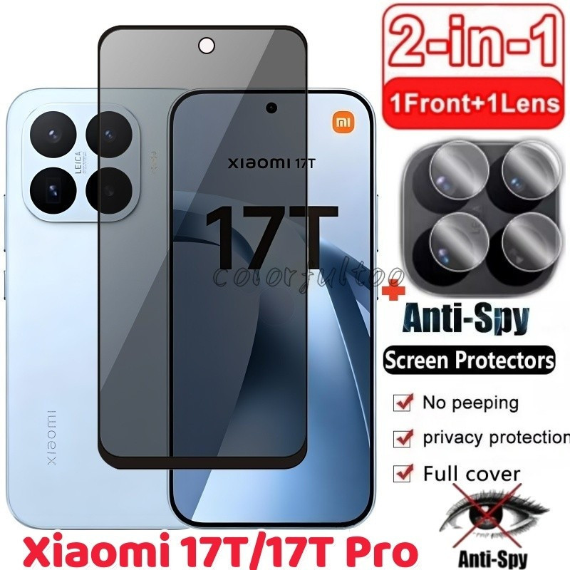 2in1 ความเป็นส่วนตัวกระจกนิรภัยสําหรับ Xiaomi 17T 15T Pro 15TPro 17TPro Mi17TPro 5G 9H Full Cover Anti Spy กระจกส่วนตัวป้องกันหน้าจอสําหรับ 400Lite กลับกล้องเลนส์ฟิล์ม