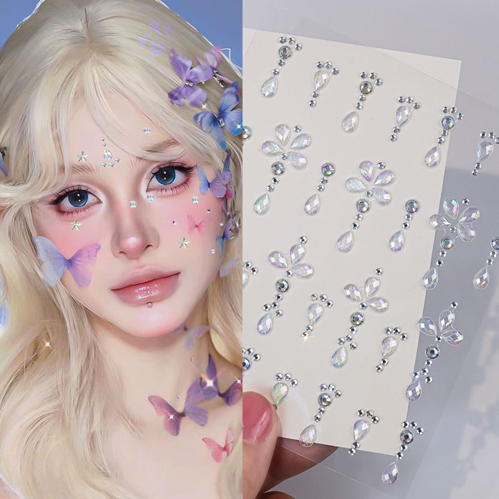1 PC 3D Aurora คริสตัล Rhinestone Face Tattoo สติกเกอร์ Y2K สาว Fairy เจ้าหญิงแต่งหน้าเพชร Tattoos D