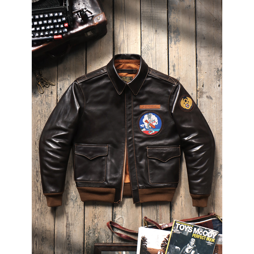 Memphis Beauty Number A2 Flight Suit Jacket เบลเยียมผักฟอกม้าหนัง Retro Mens Leather Jacket Lapel Ja
