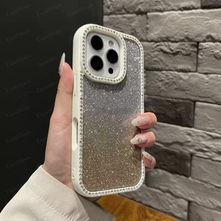 Sparkle Gradual เปลี่ยนเพชร Jewelled โทรศัพท์สําหรับ IPhone 11 12 13 14 15 16 17 Pro Max Air Plus กันกระแทก Glitter กันชนใสกลับกรณีฝาครอบ