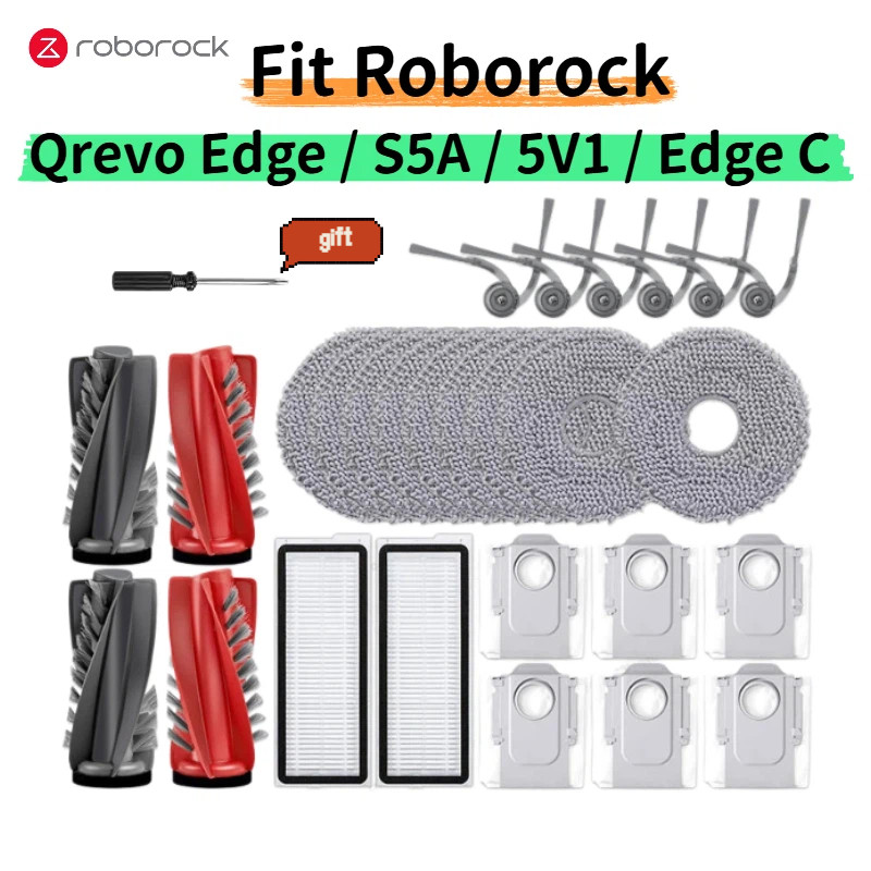 Roborock Qrevo Edge / S5A / 5V1 / Edge C หุ่นยนต์เครื่องดูดฝุ่นอุปกรณ์เสริมหลักแปรงด้านข้าง Mop ผ้าถุงเก็บฝุ่น HEPA กรองอะไหล่
