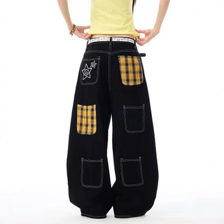 Floerns S-6XL ทรงโอเวอร์ไซส์ กางเกงยีนส์ขากว้างสไตล์ฮิปฮอปสตรีท