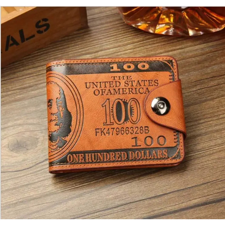 กระเป๋าสตางค์หนังลายนูนสําหรับผู้ชาย 100 USD พร้อมปุ่มปิด - DDN003a