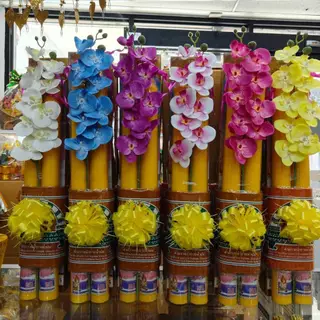 เทียนพรรษา เทียนคู่ เบอร์ 5X60 ซม. พร้อมผ้าอาบ ตกแต่งสวยงาม ราคาชุดละ