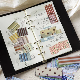 QOUZMO 50PCS Basic Handmade Self-adhesive Long Strip Washi สติกเกอร์กระดาษลายสก๊อต Polka Dot สมุดภาพ Junk Journal Planner Collage DIY Decor Basic Handcraft Series