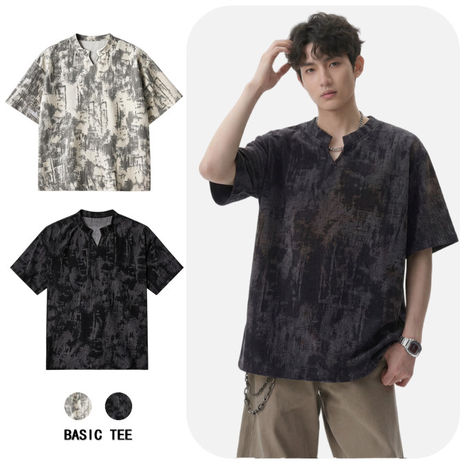 เสื้อยืดหลวมมัดย้อมอินเทรนด์ที่เรียบง่ายของเกาหลี