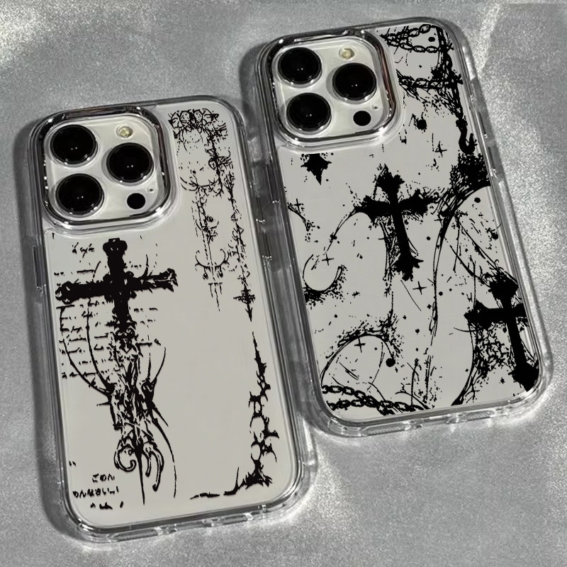 Cool Dark Gothic Cross Mark เคสโทรศัพท์สําหรับ iPhone 17 16 15 14 13 12 11 Pro Max X XS XR 8 7 Plus โปร่งใสนุ่มกันกระแทก