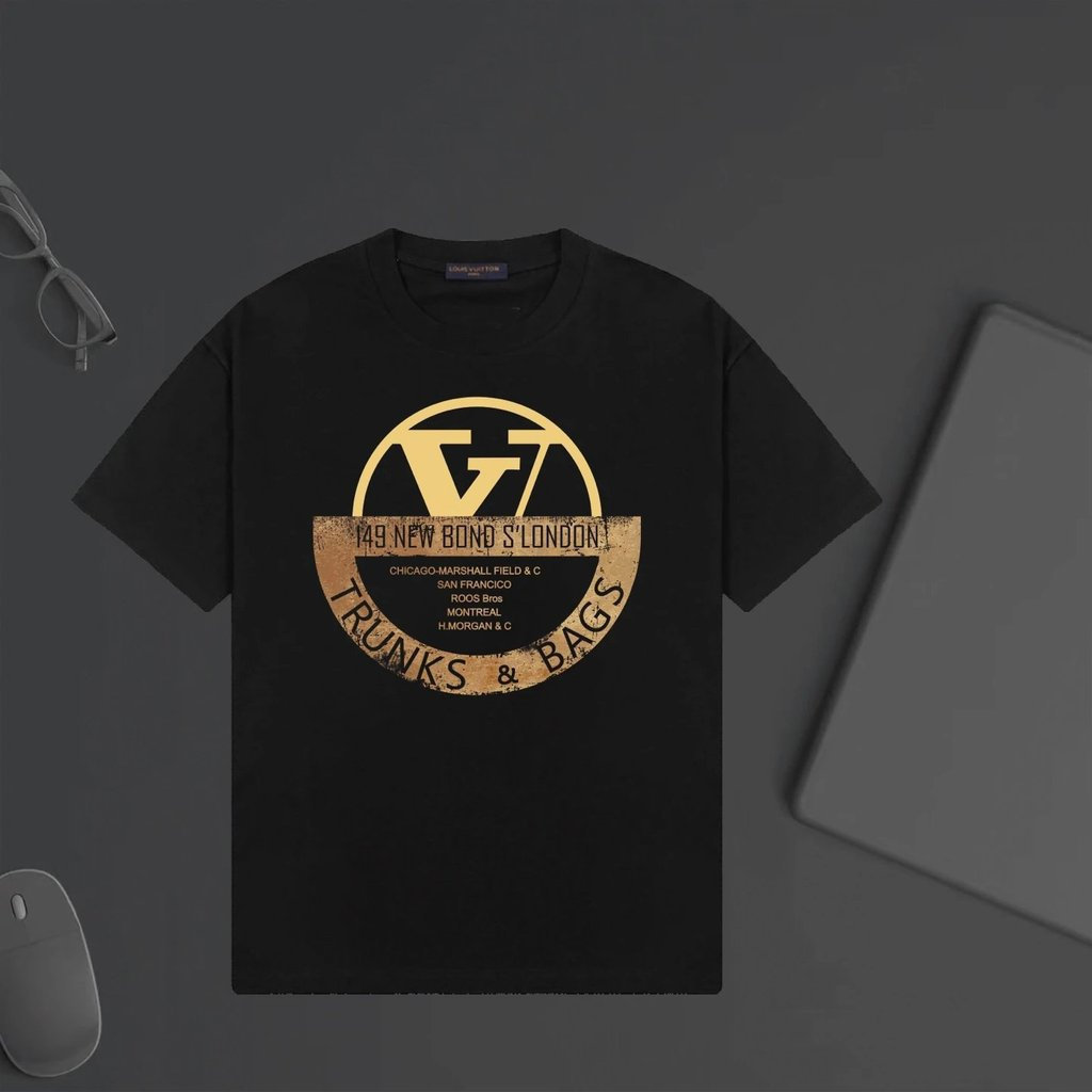 LOUIS VUITTON/LV/2026 คลาสสิกรอบคอแขนสั้นเสื้อยืดผู้ชายผู้หญิงสไตล์ Two-Line รอบคอ High-End หรูหราอิ