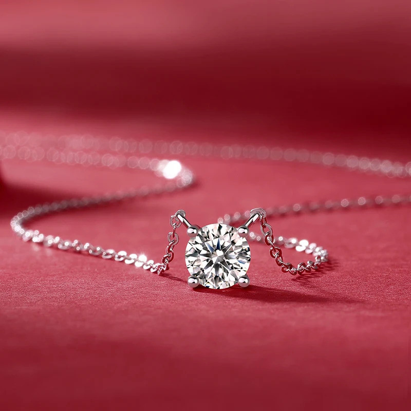 GRA Certified VVS Moissanite 1CT อัญมณี 925 สร้อยคอเงินสร้อยคอคลาสสิก