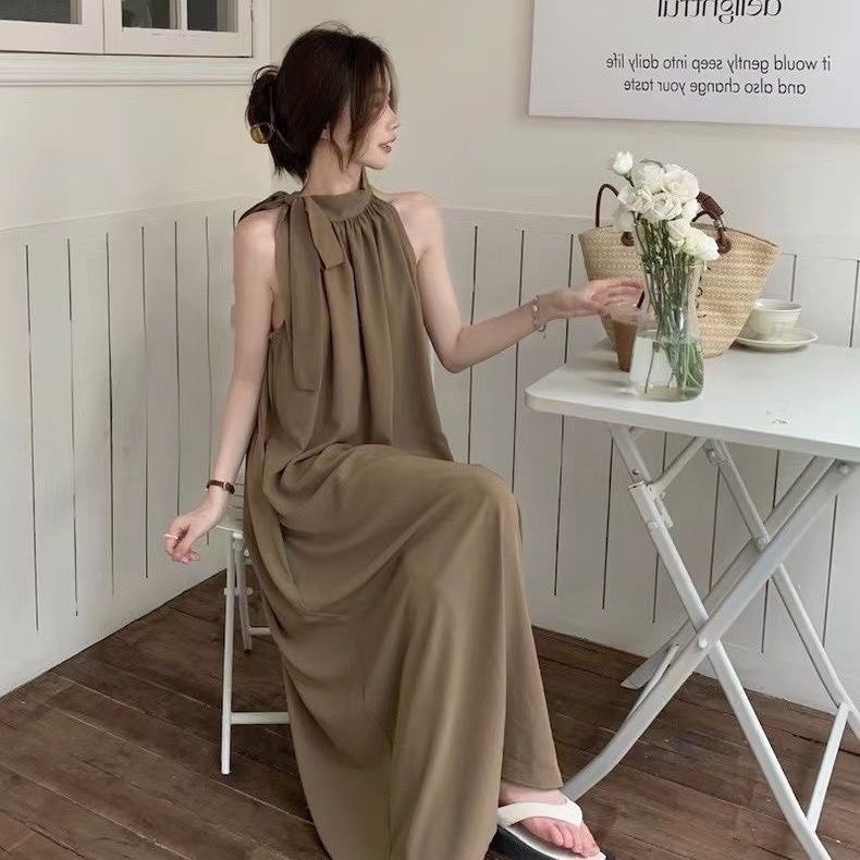 แม็กซี่เดรสคล้องคอผูกโบว์ 2 babydool long style hottrend 2024 เทรนด์เกาหลี XIMI SP135