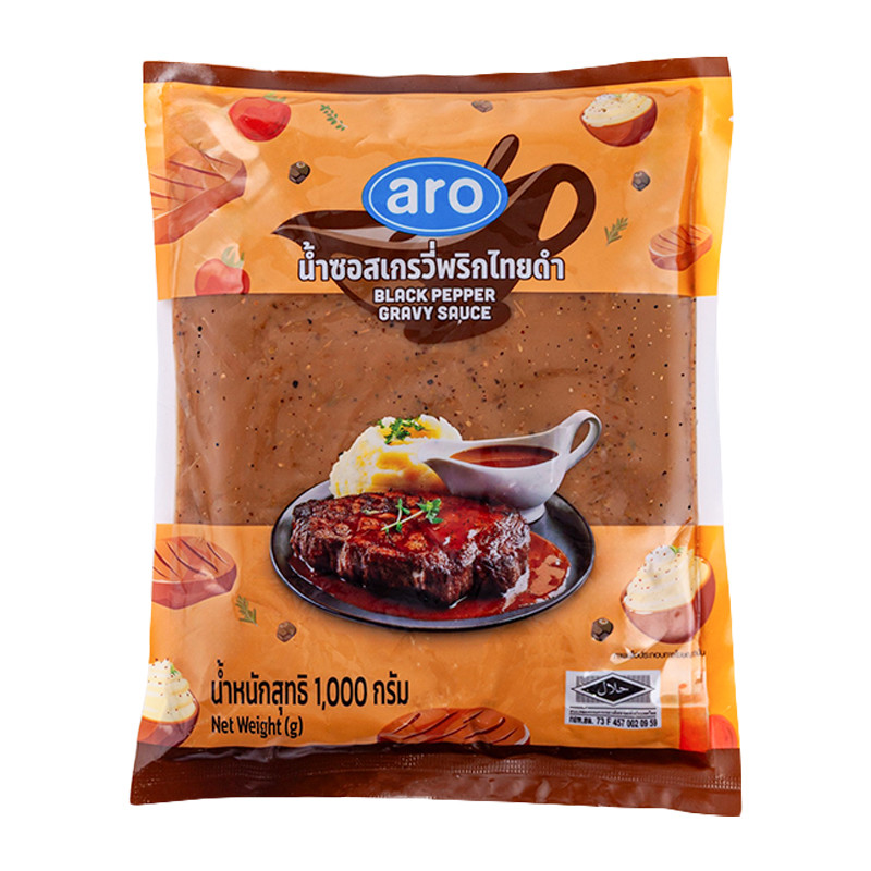 น้ำซอสเกรวี่ พริกไทยดำ เอโร่ 1000 กรัม Gravy Sauce Black Pepper Aro
