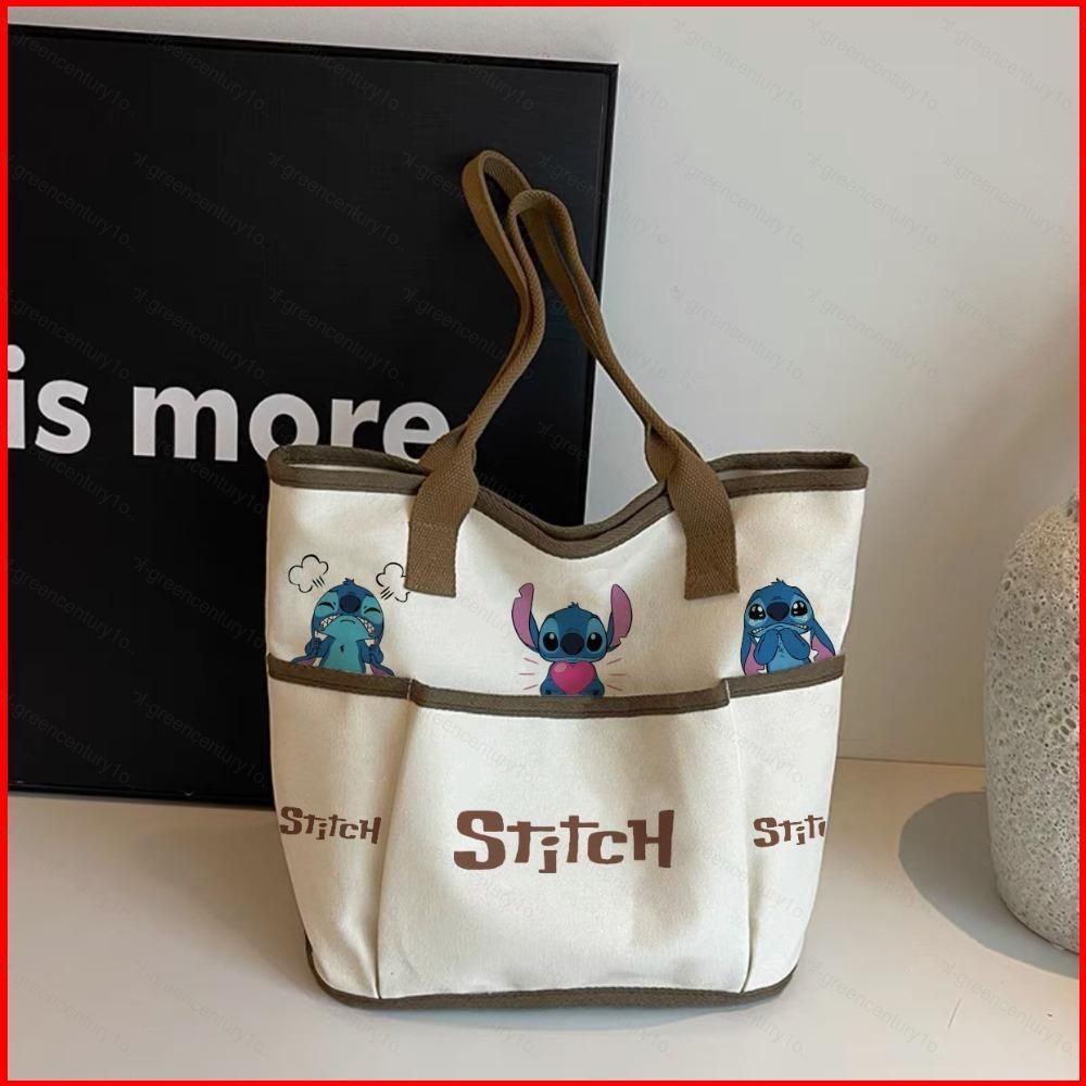 การ์ตูนน่ารัก Stitch Canvas Tote Bag สําหรับผู้หญิงกระเป๋าสะพายความจุขนาดใหญ่กระเป๋าถือนักเรียนสําหรับ Class