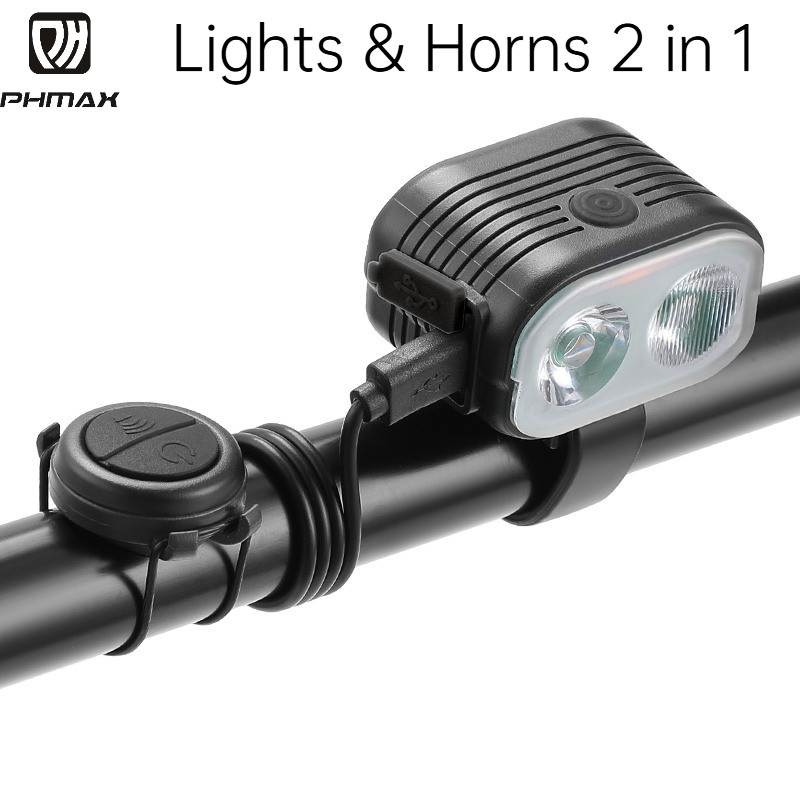 PHMAX Super Bright USB ไฟหน้าจักรยานแบบชาร์จไฟได้พร้อมแตรไฟฟ้ากันน้ําอายุการใช้งานแบตเตอรี่ยาวนานไฟหน้าจักรยาน