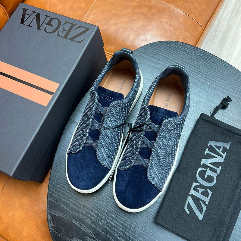 2D9H Zegn## Men's casual shoes, light luxury woven leather low-top slip-on sneakers