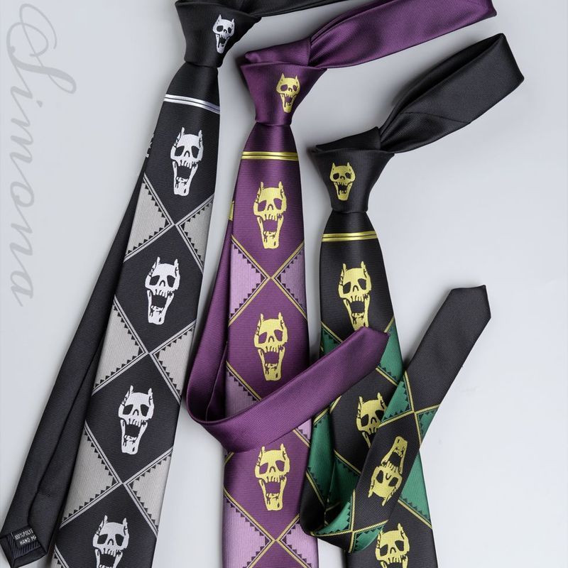 JOJO Bizarre Adventure Kira Yoshikage Skull Zipper Tie ชายอะนิเมะ dk Handmade สไตล์ jk เสื้ออุปกรณ์เ