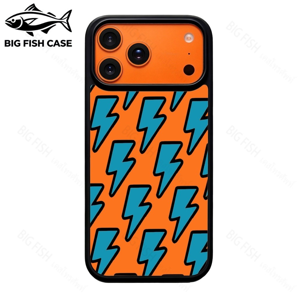 เคสโทรศัพท์ลายฟ้าผ่าสีน้ำเงินขอบดำหลังใส แข็งกันกระแทก เข้ากับรุ่น 17 Pro Max/16/15/14/13/12/11