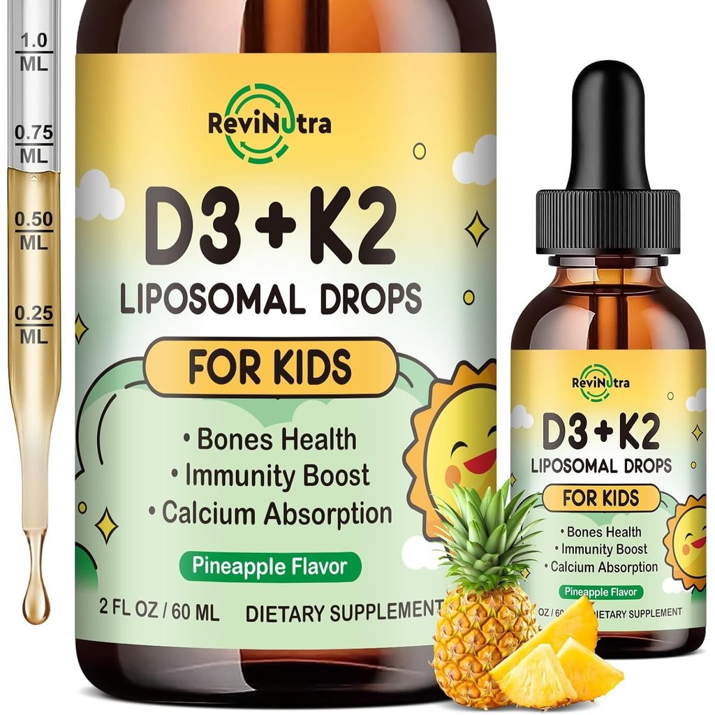 วิตามิน D3 K2 หยด สำหรับเด็ก, Liposomal ชนิดน้ำ K2 D3 วิตามิน อาหารเสริม พร้อม แคลเซียม สังกะสี, วิต