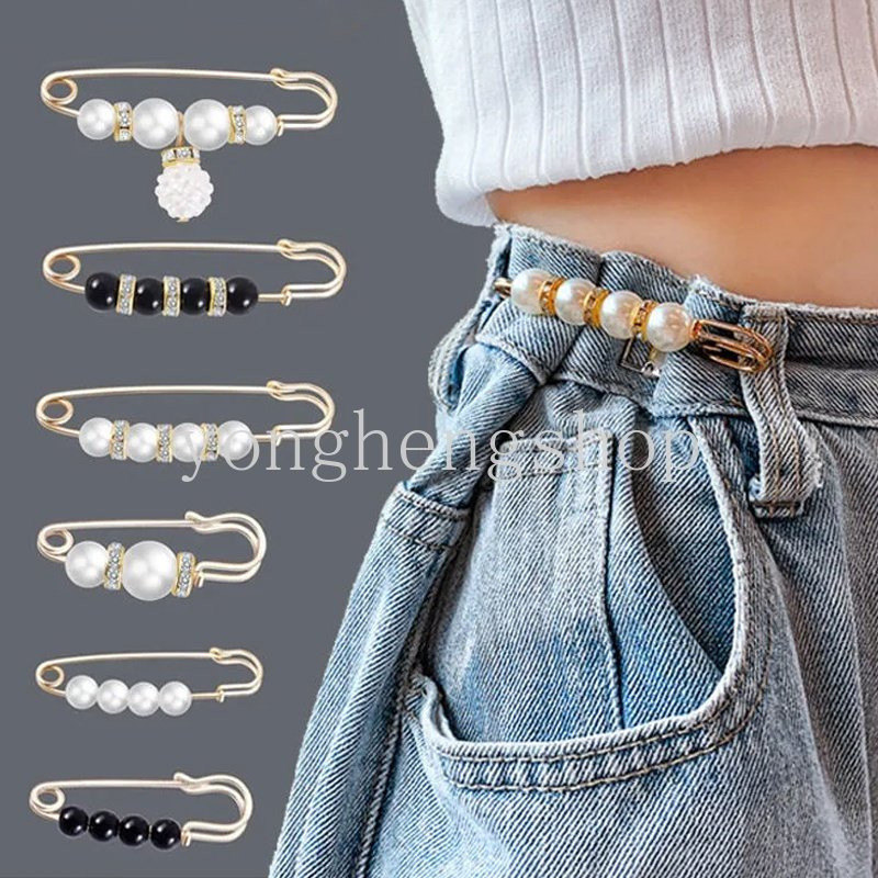 แฟชั่น DIY เข็มกลัดมุก Pin Dress กางเกงเอวหัวเข็มขัดกระชับเอว Pins เสื้อผ้าผู้หญิง Lapel C