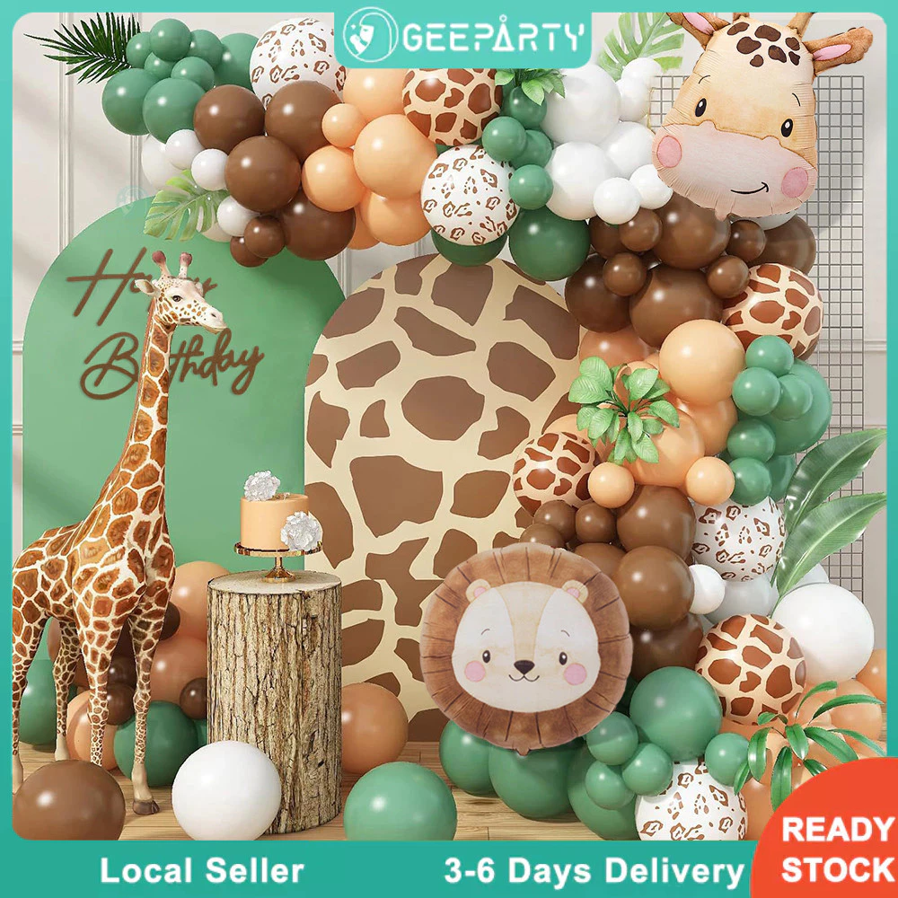 GeeParty ชุดลูกโป่ง 108 ชิ้น สีเขียวเซจ น้ำตาล ซุ้มลูกโป่งลูกโป่งสัตว์ใหญ่ ธีมซาฟารี ตกแต่งวันเกิด งานปาร์ตี้