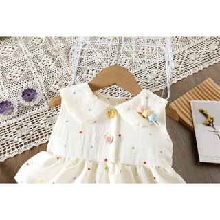 ชุดเดรสเค้กแขนกุดลายจุดเด็กผู้หญิงน่ารัก Peter Pan Collar Tiered ฤดูร้อน Casual Princ