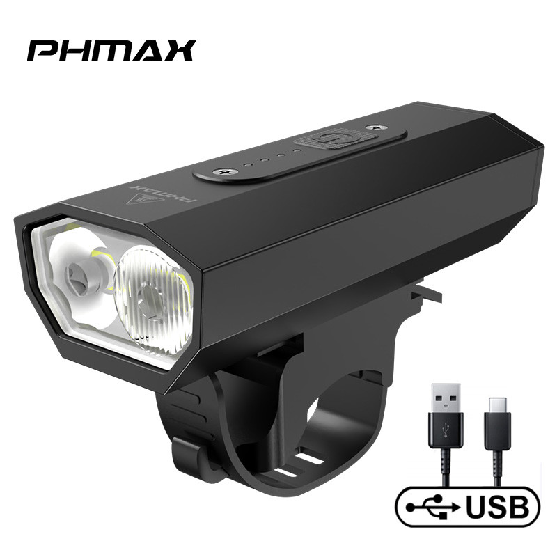 PHMAX MTB จักรยานเสือหมอบไฟหน้า USB ชาร์จไฟหน้าจักรยานกันน้ํา Quick Release ไฟ LED ขี่จักรยาน