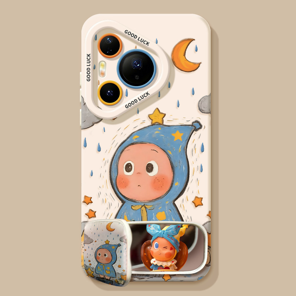 น่ารักการ์ตูนตุ๊กตาซิลิโคนเคสโทรศัพท์พร้อมกระจกและขาตั้งกันกระแทกสําหรับ Huawei P50 P60 Pura70 80 90 Pro Max