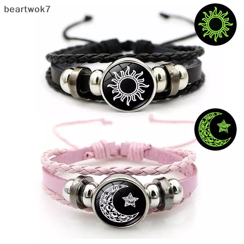 Beartwok7] 2 ชิ้น Luminous คู่สร้อยข้อมือ Sun Moon ปรับ Bla สร้อยข้อมือถักมิตรภาพแฟชั่นโรแมนติกเครื่องประดับของขวัญวันเกิดใหม่