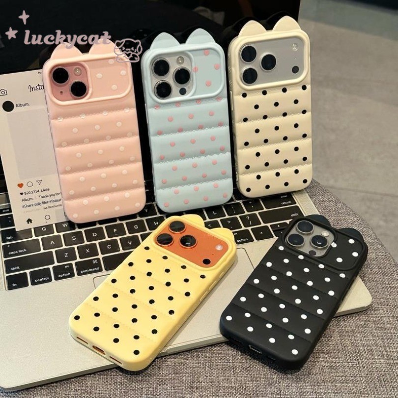 Insจุดที่มีสีสันน่ารักหูแมวนุ่มเคสโทรศัพท์สําหรับiPhone 17 16 15 14 13 12 11 Pro Max 16 15 14 Plus