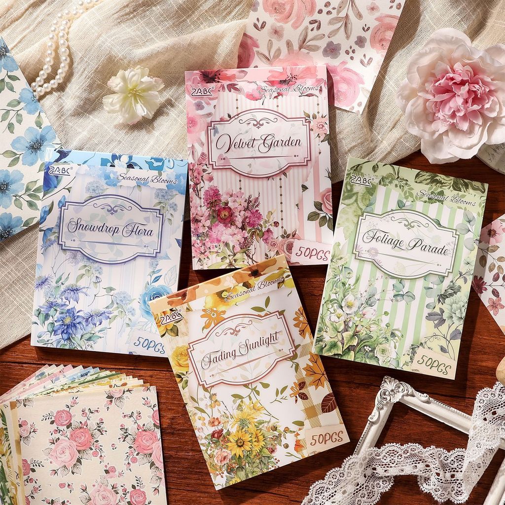 Journamm 50 แผ่นดอกไม้สมุดภาพกระดาษสําหรับ Junk Journal สมุดภาพกระดาษ Planner การ์ดทําอัลบั้มและงานฝีมือ DIY