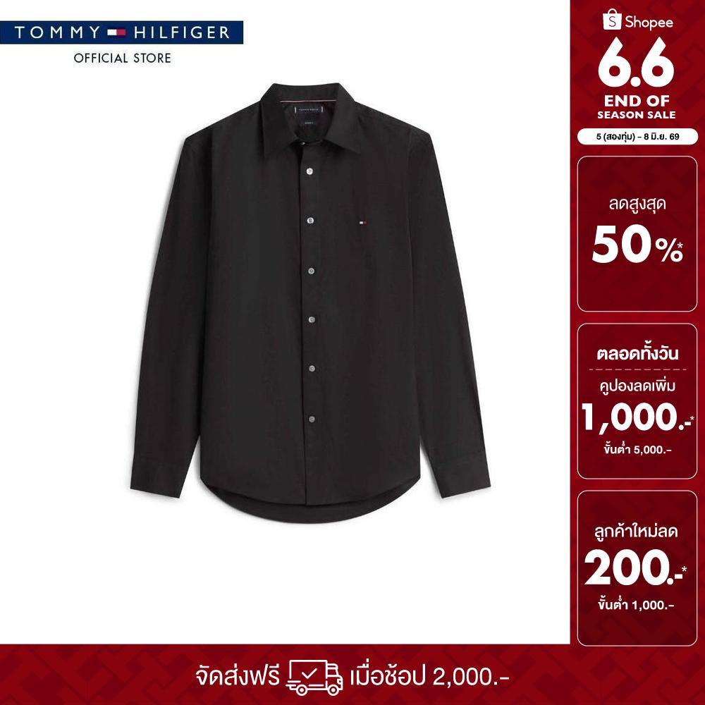 [ลดเพิ่ม 25% โค้ด T3JUNM3R3Y26] Tommy Hilfiger เสื้อเชิ๊ต ผู้ชาย รุ่น MW0MW41744 BDS - สีดำ ทรง Regular