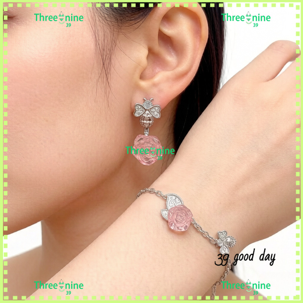 [D-home] เรซิ่นชบาดอกไม้แฟชั่นสร้อยข้อมือสีชมพูใสชุดหญิง = 66802