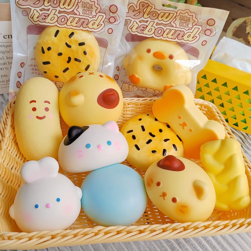 1 ชิ้น Kawaii Slow Rising Squishy ของเล่น - อาหารน่ารักและสัตว์รูปร่างความเครียดบรรเทา Fidget ของเล่น, Soft PU จําลองขนมปัง, ชีส, BunChuyi