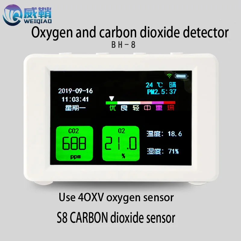 ที่เชื่อถือได้ CO2 O2 เครื่องตรวจจับระดับมืออาชีพนําเข้าเซ็นเซอร์ S8 คาร์บอนไดออกไซด์ออกซิเจนตรวจจับ