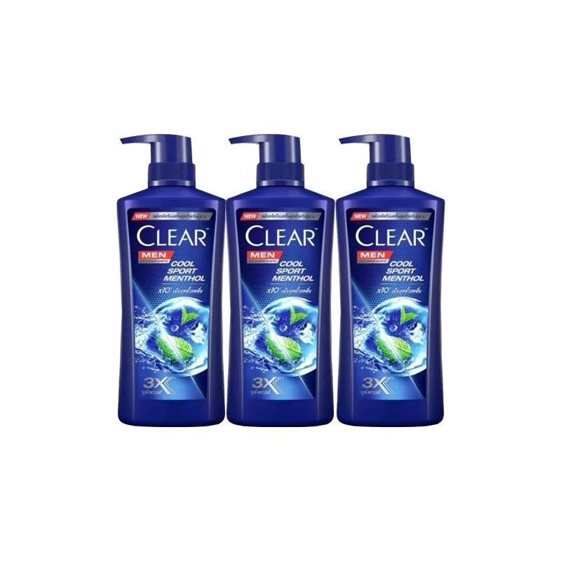 แท้ 100% CLEAR 390ML Shampoo CLEAR Anti-Dandruff Shampoo Cool Sport Menthol Formula สีฟ้า ความจุ 390ml.x3 And (390MLx 2)