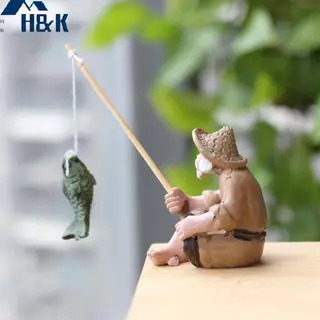 [H&K] ตกปลา Old Man รูปเรซิ่นรูปปั้นเครื่องประดับสวน Micro-Landscape Garden Craft {th}