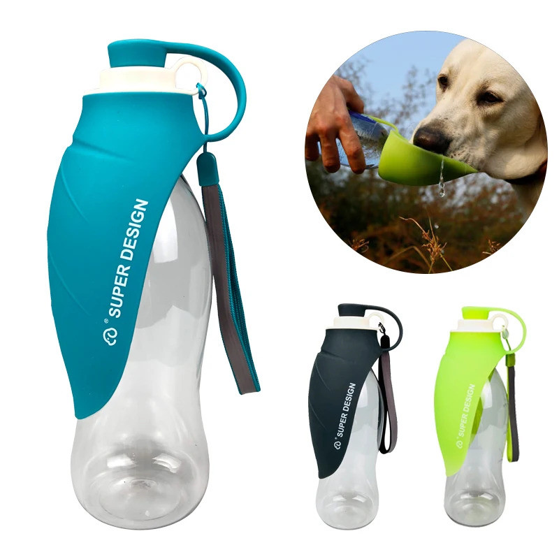 ซิลิโคนขวดน้ําสุนัข Leaf-รูป 580 ML ถ้วยน้ําดื่มสุนัขพร้อมเชือกเส้นเล็กตู้น้ําสุนัขป้องกันการรั่วไหลสัตว์เลี้ยงเดิน