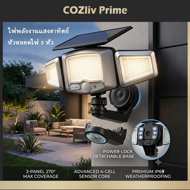 💡 ไฟโซลาร์ 3 หัว 10000W ติดแม่เหล็กไม่เจาะรู กันน้ำระดับ IP69 ส่องไกล 200 เมตร เหมาะสวน หน้าบ้าน ทางเดิน