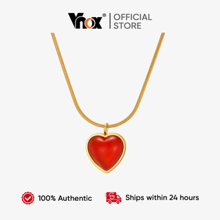 Vnox Cute Gold Red Heart Round Snake Chain Necklace Stainless Steel Non-Tarnish Gift for Women