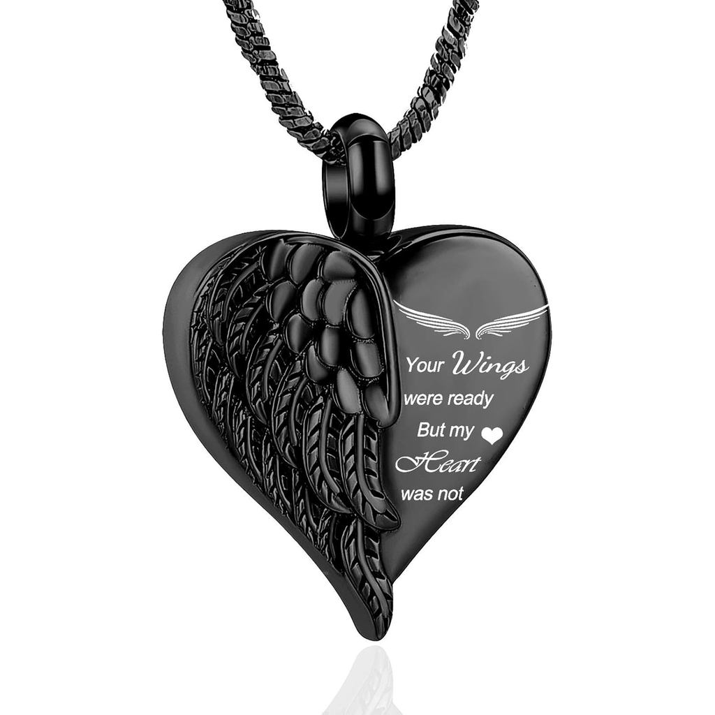 Yinplemory Love Heart Urn สร้อยคอที่ระลึกการสร้างเครื่องประดับสแตนเลส Angel Wings Urn รูปหัวใจผู้ถือ