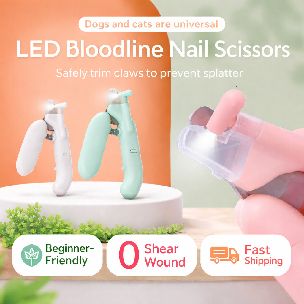 LED กรรไกรตัดเล็บสัตว์เลี้ยงสําหรับสุนัขและแมว, ใบมีดโลหะที่ปลอดภัย, กรูมมิ่งที่แม่นยําและดูแลเล็บ Kuku Haiwan Peliharaan