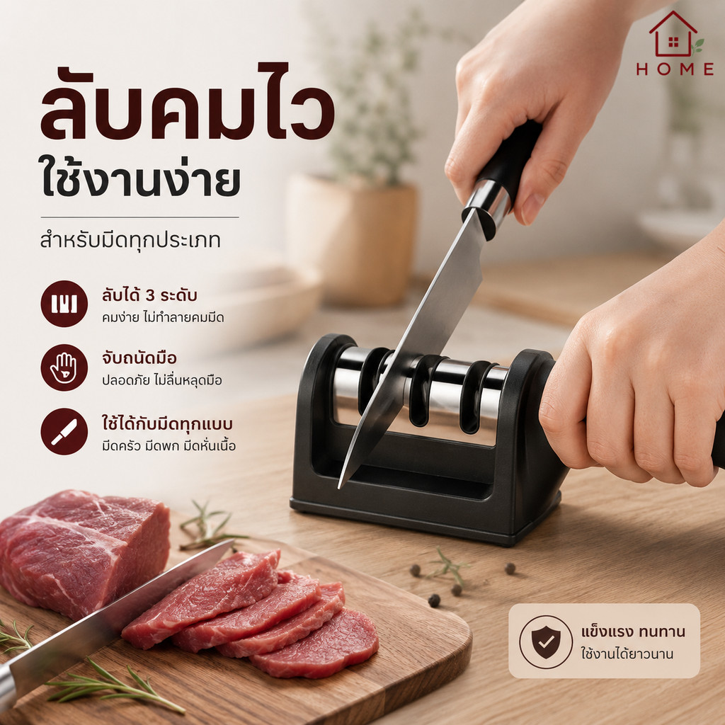 Home007 ที่ลับมีด แท่นลับมีด ลับได้ 3 ระดับ อุปกรณ์ลับมีด ที่ลับมีด ลับได้ทุกประเภท Knife Sharpener